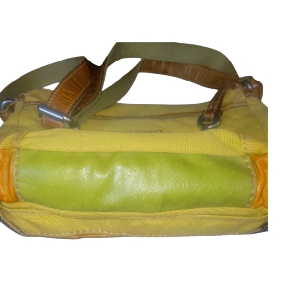 Fossil Canvas Leather Green and Brown/Caramel  Hobo Y2K Retro Crossbody Bag - Picture 5 of 9